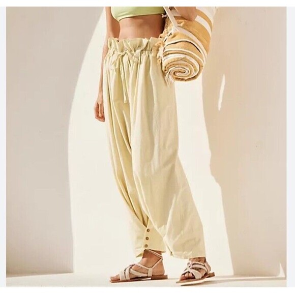 Free People Pants - New Free People Paper Bag Waist Tapered Tie Waist Trousers Size XS Yellow 8-12